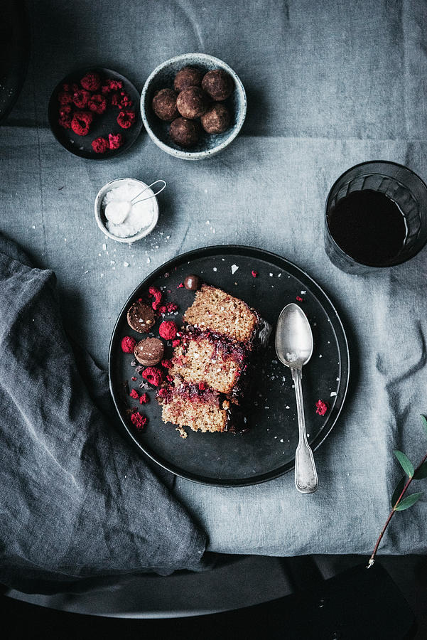 Paleo Hazelnut Cake With Cranberry Sauce And A Chocolate Glaze #1 Photograph by Claudia Gdke