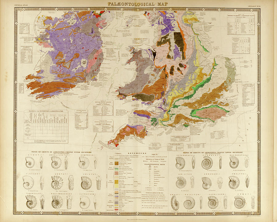 Paleontological Map of the British Isles Painting by Alexander Keith ...