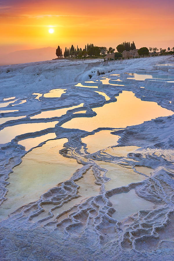 Turkey Photograph - Pamukkale Limestone Terraces At Sunset #1 by Jan Wlodarczyk