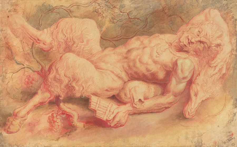 Grape Drawing - Pan Reclining by Peter Paul Rubens