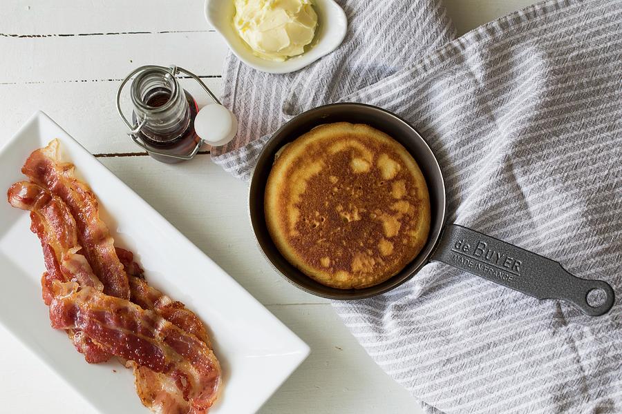Pancakes With Bacon And Maple Syrup #1 Photograph by Nicole Godt