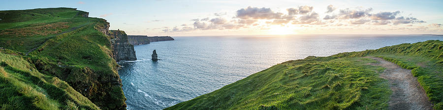 Panorama Of Sunset At The Cliffs Of Moher Photograph by Cavan Images ...