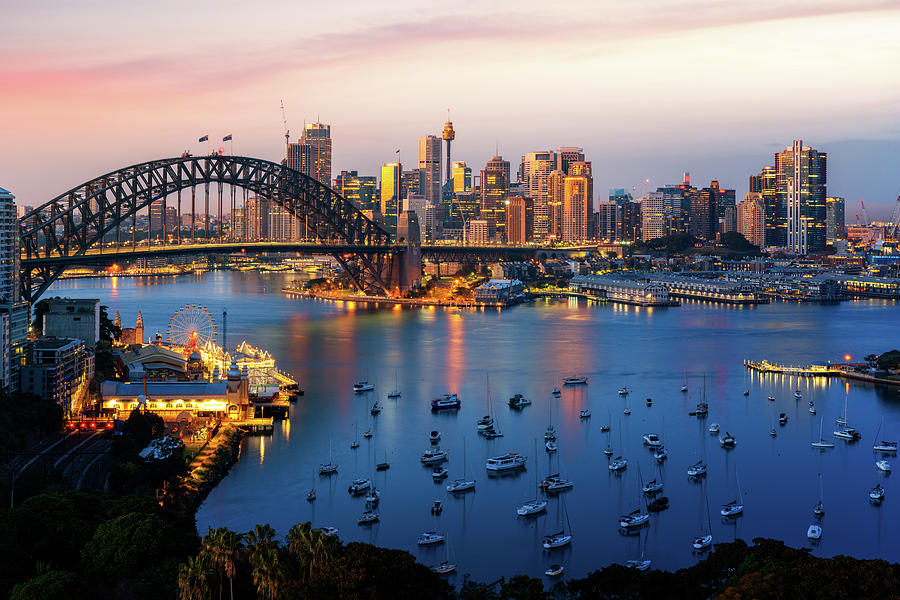 Panorama of Sydney harbour and bridge in Sydney city Photograph by Anek