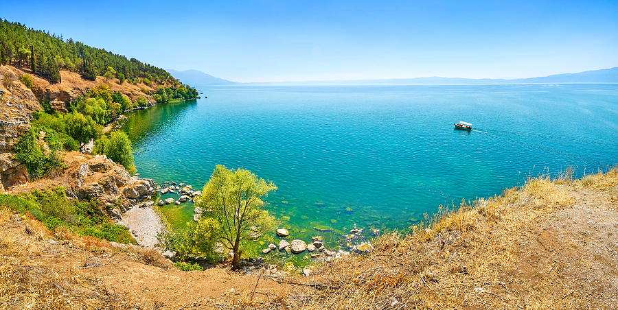 Nature Photograph - Panoramic View Of Ohrid Lake, Republic #1 by Jan Wlodarczyk