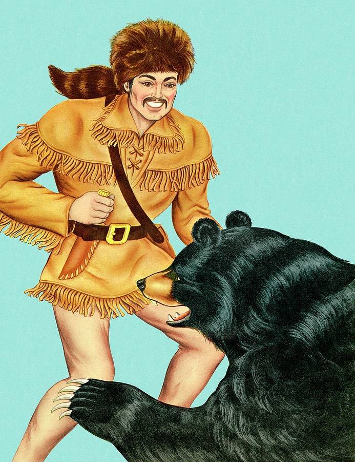 Vintage Drawing - Pantless Man and Bear #1 by CSA Images