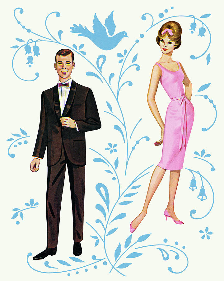 Vintage Drawing - Paper Doll Man and Woman #1 by CSA Images