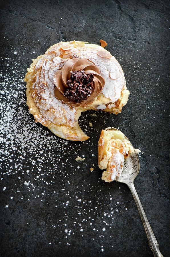 Paris Brest choux Pastry Filled With Cream, France #1 Photograph by Jamie Watson