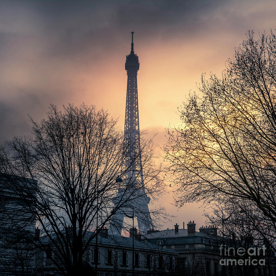 Winter Photograph - Paris  Eiffel tower at sunset #1 by Bernard Jaubert
