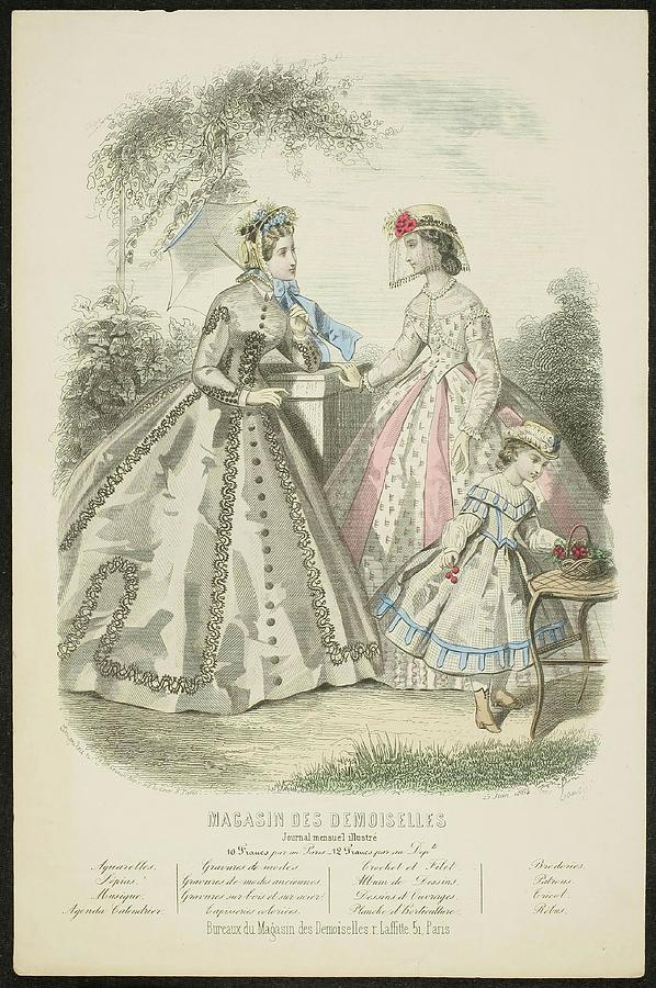 Paris fashion ad. 1864. Pen lithography, Illuminate... #1 Painting by Adele Anais Colin Toudouze J Desjardins