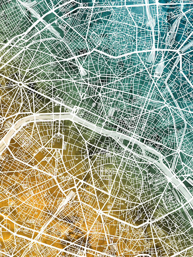 Paris France City Map #1 Digital Art by Michael Tompsett