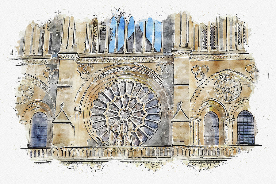 Paris #watercolor #sketch #paris #cathedral #1 Digital Art by TintoDesigns