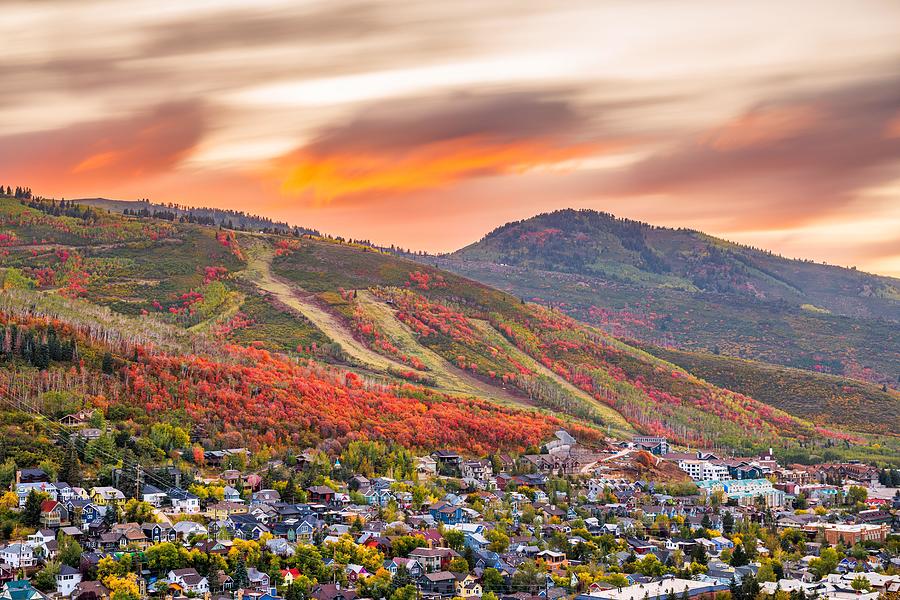 Sunset Photograph - Park City, Utah, Usa Downtown In Autumn #1 by Sean Pavone