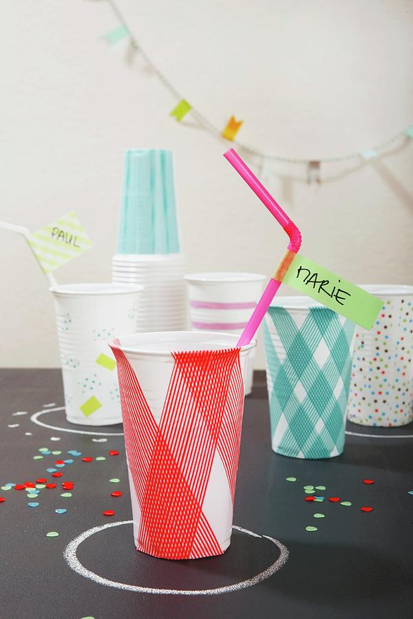 Party Cups Decorated With Washi Tape #1 Photograph by Heidi Frhlich