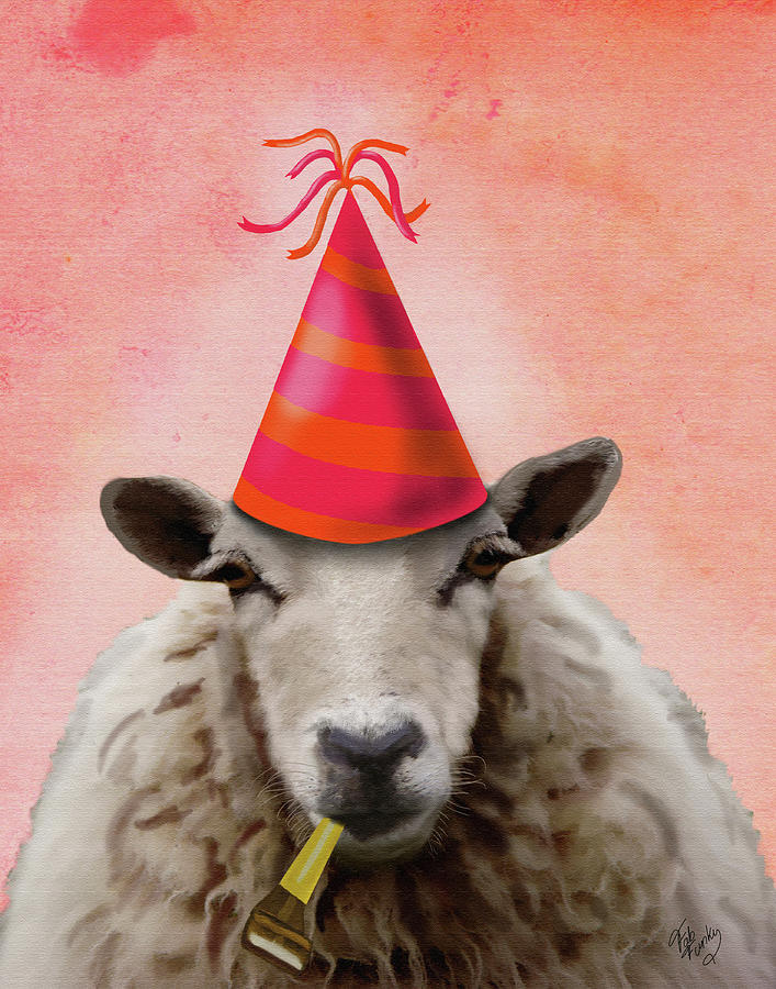 Animal Painting - Party Sheep #1 by Fab Funky