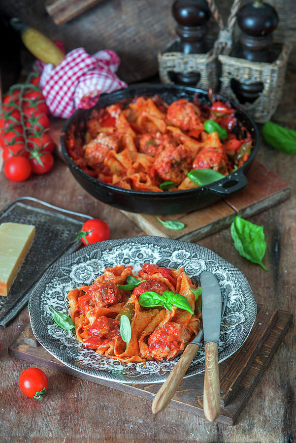 Pasta With Meatballs In Tomato Sauce #1 Photograph by Irina Meliukh
