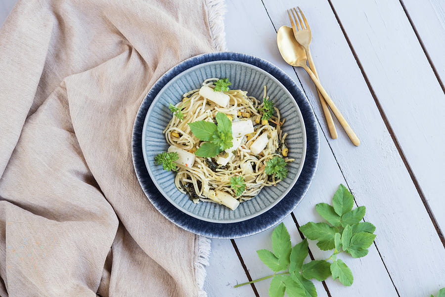Pasta With White Asparagus And Ground-elder #1 Photograph by Jelena Filipinski
