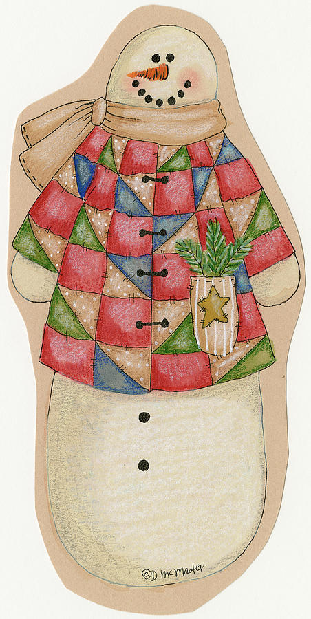 Snowman Painting - Patchwork Snowman #1 by Debbie Mcmaster