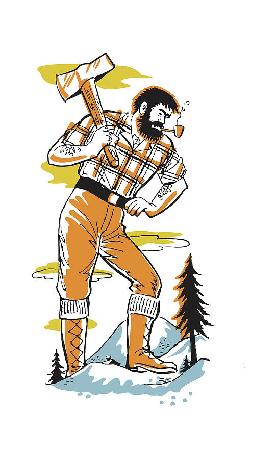 Paul Bunyan in the Forest with an Axe Drawing by CSA Images Fine Art
