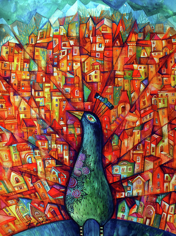 Peacock Painting - Peacock #1 by Oxana Zaika