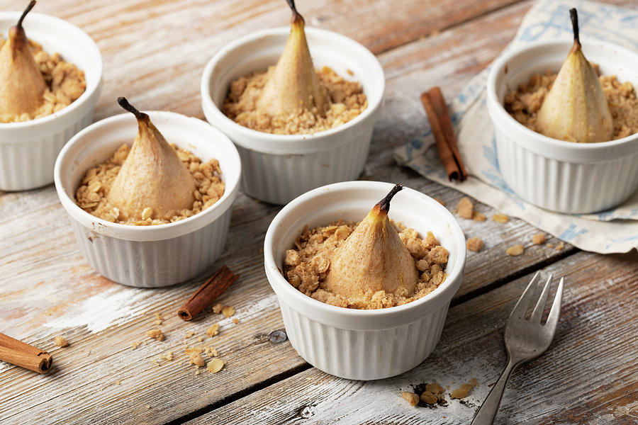 Pear Crumble With Almonds, Served With Yogurt #1 Photograph by Zuzanna Ploch