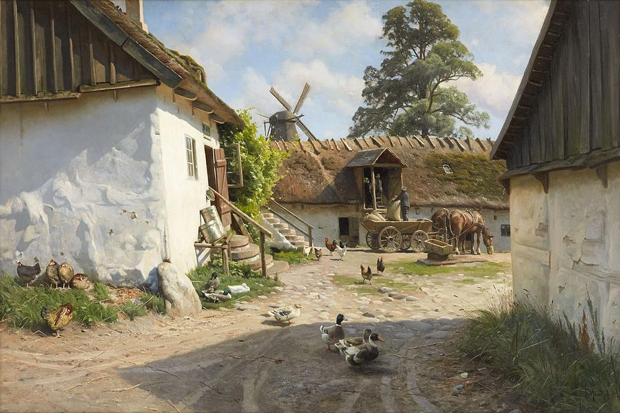 PEDER MONSTED Denmark 1859 1941 Garden interiors from Blaabaek Watermill #1 Painting by Celestial Images