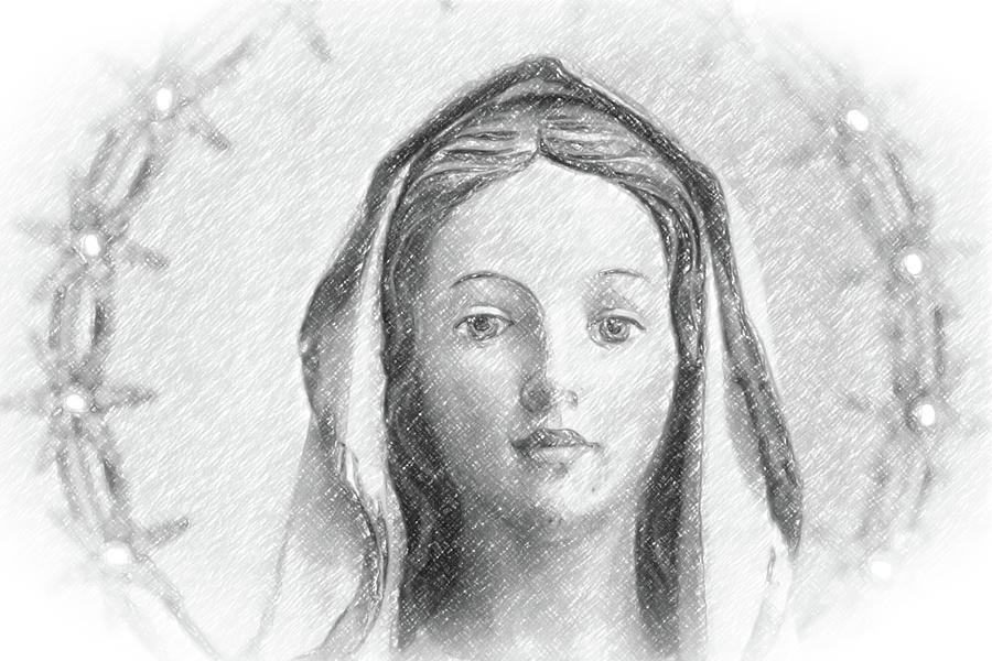 pencil sketch with vignette of Blessed Virgin Mary #1 Photograph by Vivida Photo PC