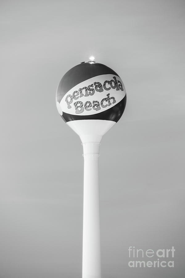 Pensacola Beach Ball Water Tower Black and White Photo #1 Photograph by Paul Velgos
