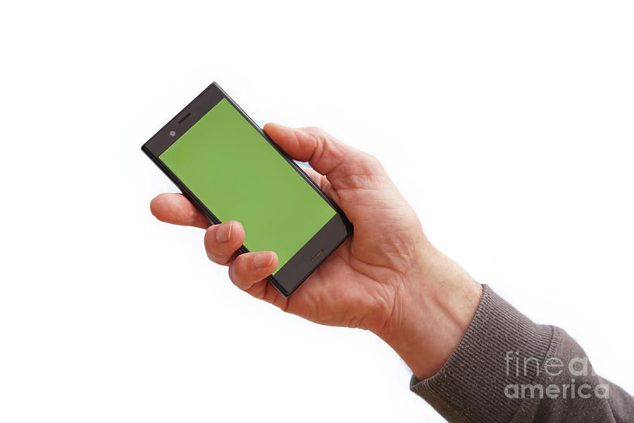 Person Holding A Mobile Phone With A Green Screen #1 Photograph by Wladimir Bulgar/science Photo Library
