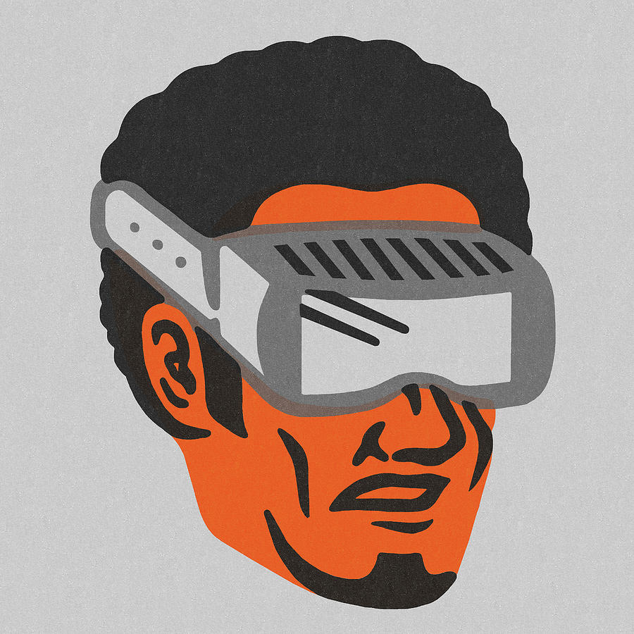 Goggle Drawing - Person Wearing Virtual Reality Goggles #1 by CSA Images