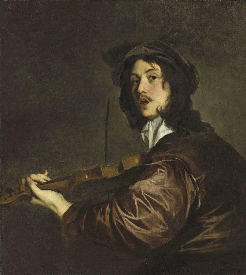 Peter Lely   A Man  possibly the Artist  Playing the Violin #1 Painting by Celestial Images