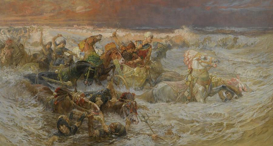 Horse Painting - Pharaoh And His Army Engulfed By The Red Sea by Frederick Arthur Bridgman