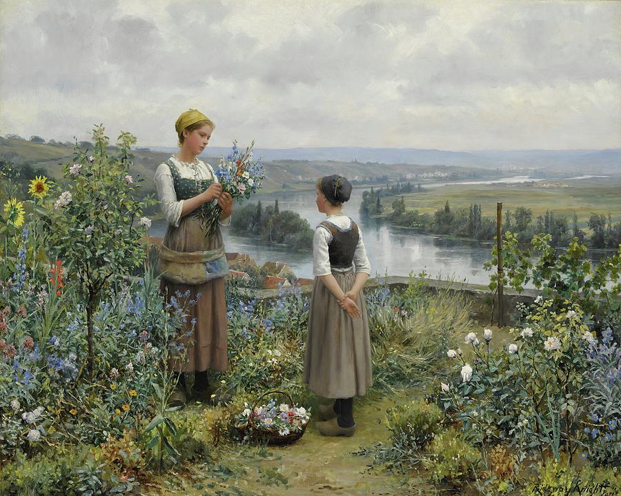 Picking Flowers Painting by Daniel Ridgway Knight Picking Flowers Painting by Daniel Ridgway Knight