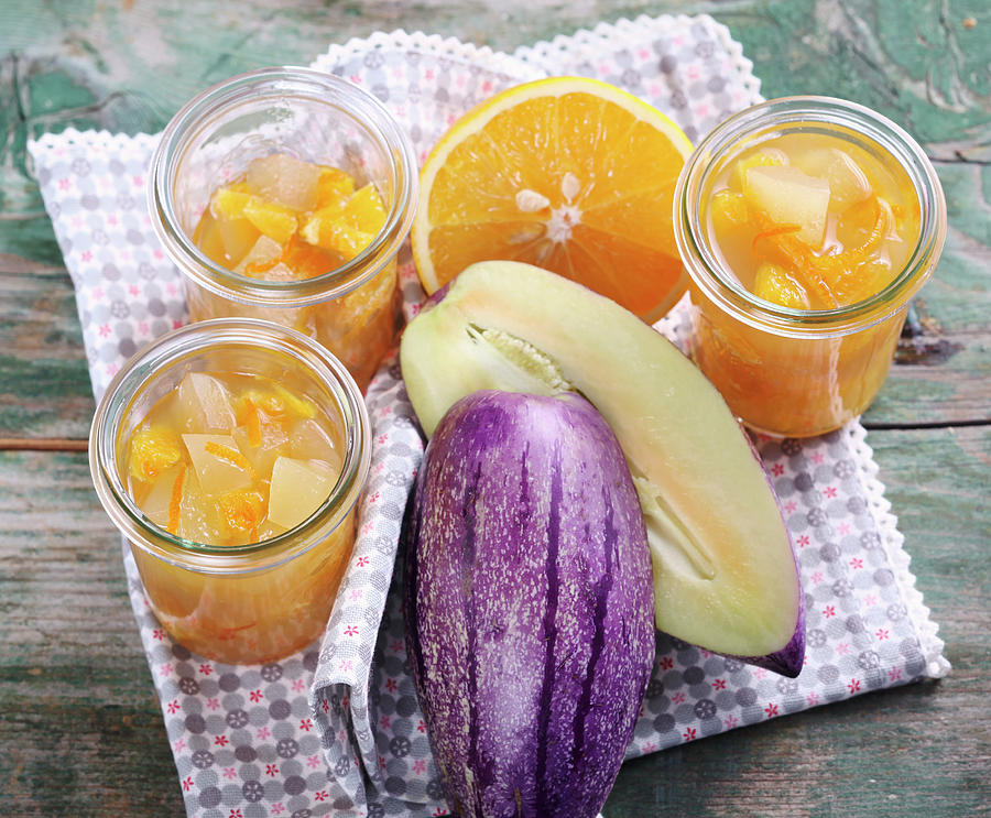 Pickled Sweet And Sour Pepino Melons With Oranges, Sugar And Fruit Vinegar #1 Photograph by Teubner Foodfoto