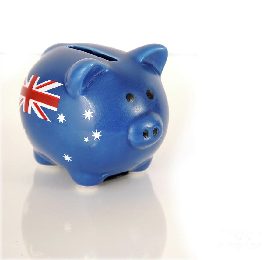 Piggy bank with Australian flag  #1 Photograph by Milleflore Images