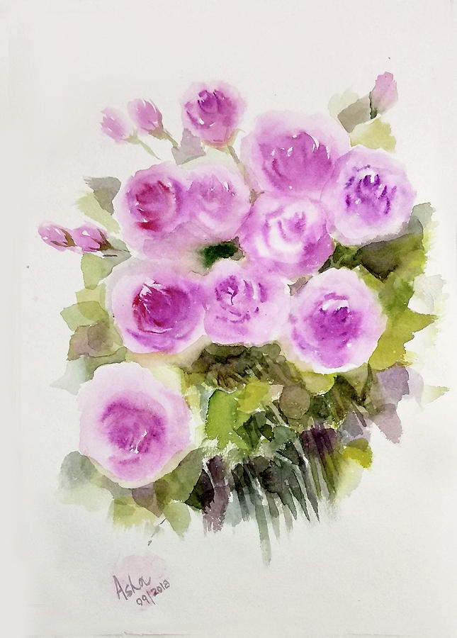 Pink roses #1 Painting by Asha Sudhaker Shenoy