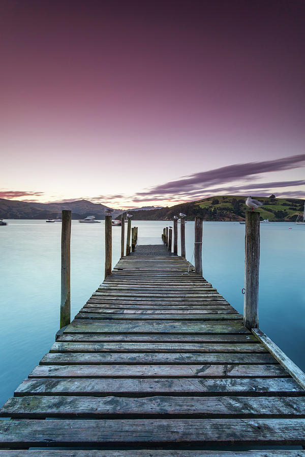 Nature Photograph - Pink Sunset Over Jetty And Blue Lake #1 by Matteo Colombo