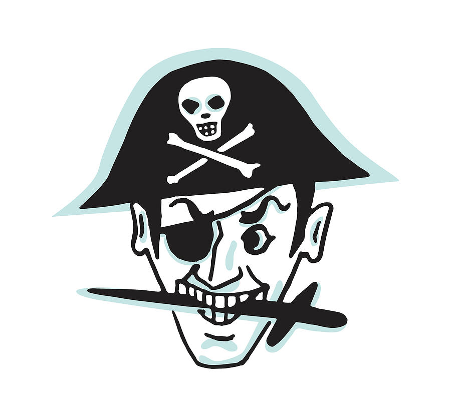 Vintage Drawing - Pirate with Knife in Teeth #1 by CSA Images