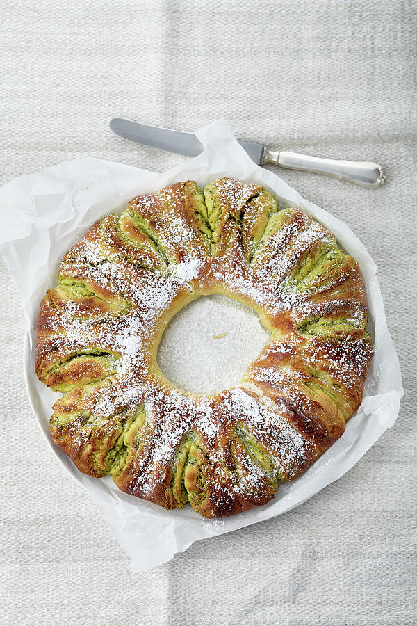 Pistachio And Marzipan Yeast Dough Wreath Cake #1 Photograph by Stockfood Studios /  Ulrike Holsten