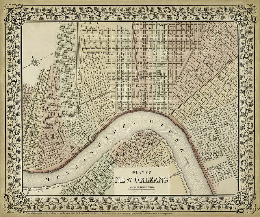 Plan Of New Orleans #1 Painting by Mitchell