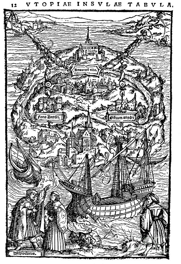 Plan Of The Island Of Utopia, 1518 #1 Drawing by Print Collector
