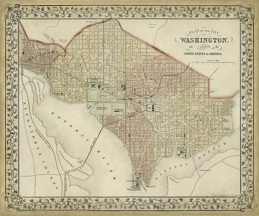 Map Painting - Plan Of Washington, D.c. #1 by Mitchell