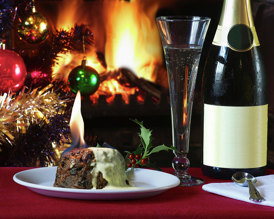 Still Life Digital Art - Plate Of Flaming Christmas Pudding #1 by Ross Woodhall