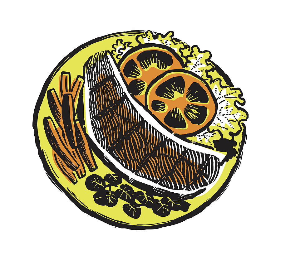 Lettuce Drawing - Plate of Food #1 by CSA Images