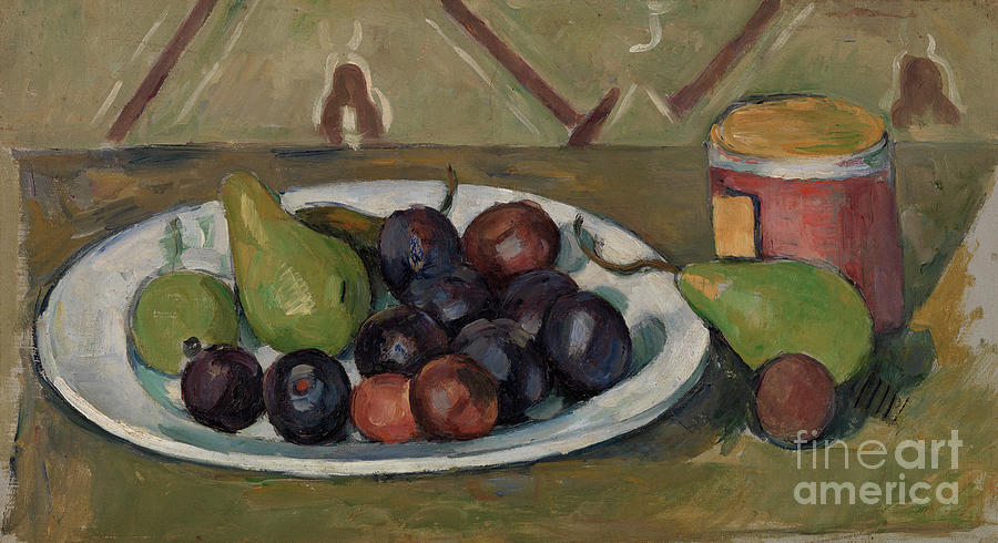 Plate with Fruit and Pot of Preserves Painting by Paul Cezanne