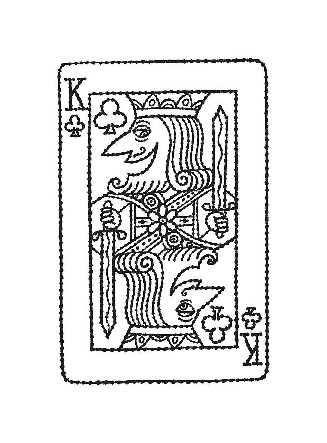 Black And White Drawing - Playing card with king of clubs #1 by CSA Images