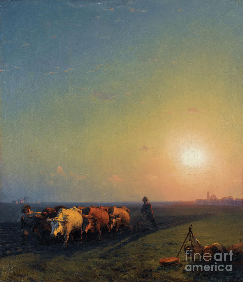Ploughing The Fields Crimea Painting by Ivan Konstantinovich Aivazovsky