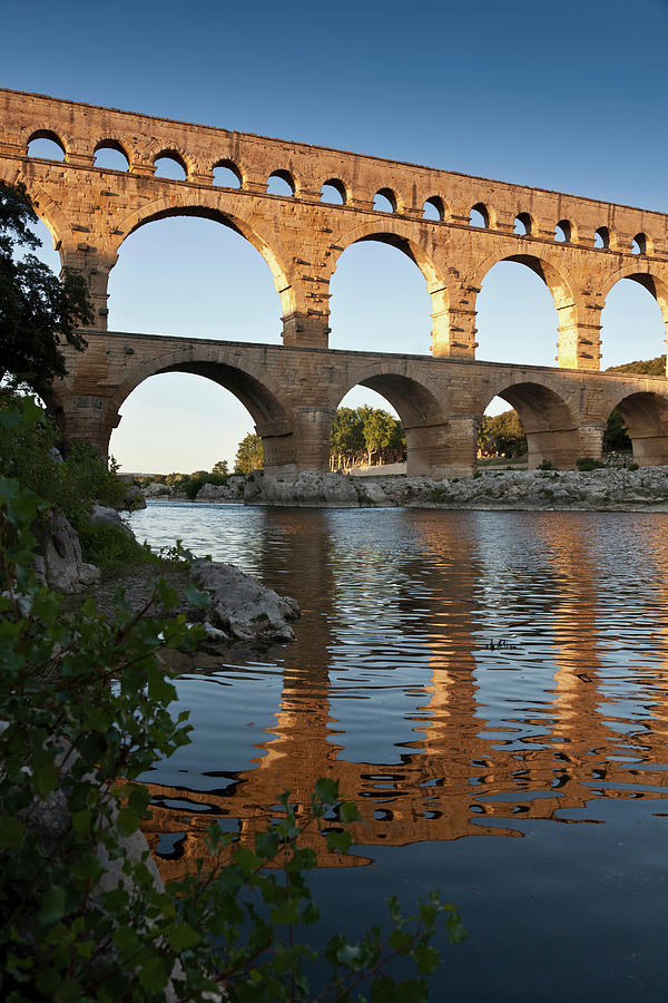 Architecture Digital Art - Pont Du Gard Bridge Reflected In River #1 by Walter Zerla
