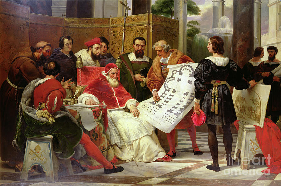 Pope Julius II Ordering Bramante, Michelangelo And Raphael To Construct The Vatican And St. Peters, 1827 Painting by Emile Jean Horace Vernet