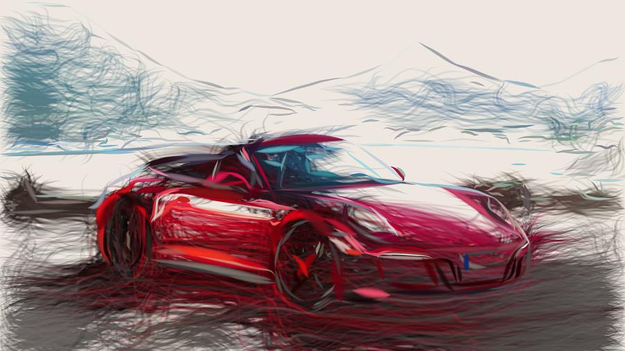 Porsche 911 GTS Drawing #2 Digital Art by CarsToon Concept