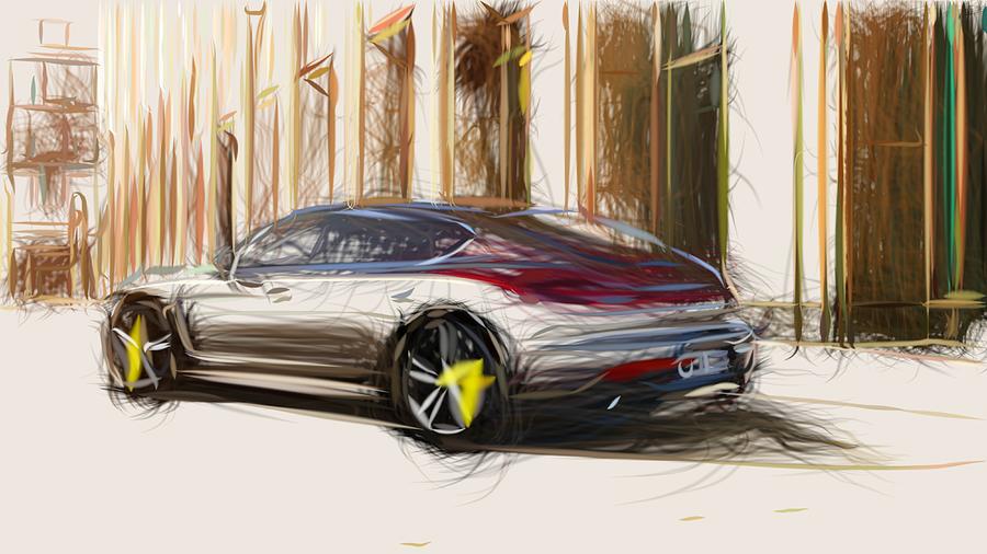 Vintage Digital Art - Porsche Panamera Turbo S Drawing #2 by CarsToon Concept